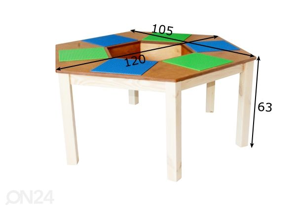 Legopöytä Ø 120xh63 cm mitat