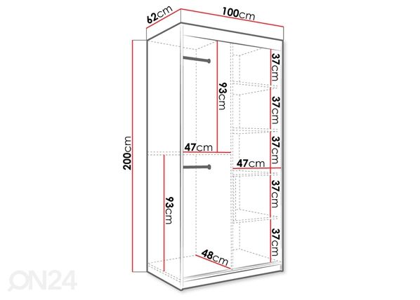 Liukuovikaappi 100 cm mitat