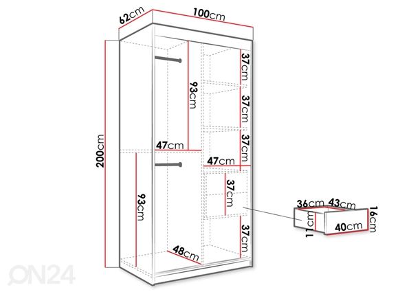 Liukuovikaappi 100 cm mitat