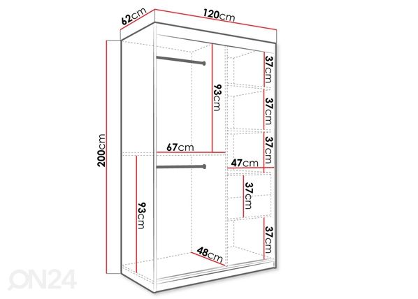 Liukuovikaappi 120 cm mitat