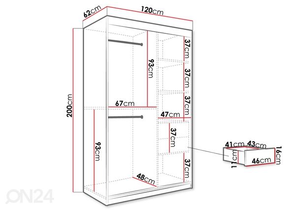 Liukuovikaappi 120 cm mitat