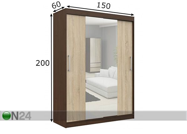 Liukuovikaappi 150 cm mitat