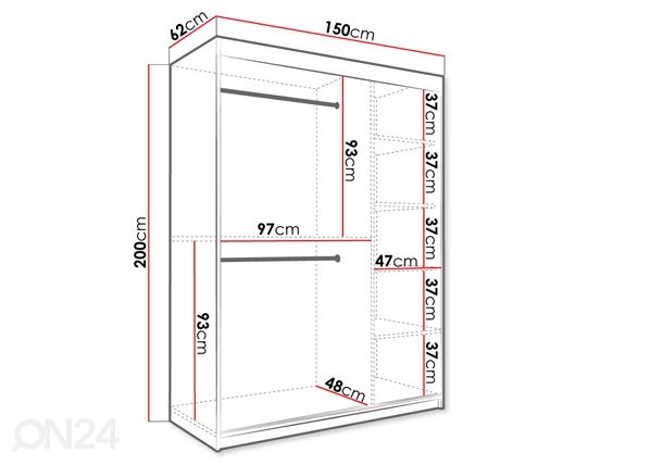 Liukuovikaappi 150 cm mitat