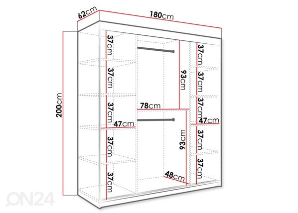 Liukuovikaappi 180 cm mitat