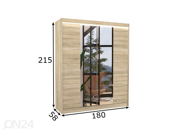 Liukuovikaappi Baldwin 180 cm + LED mitat