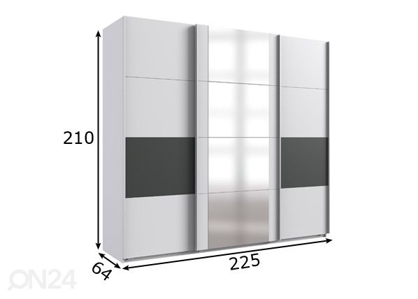 Liukuovikaappi Barmbek 225 cm mitat