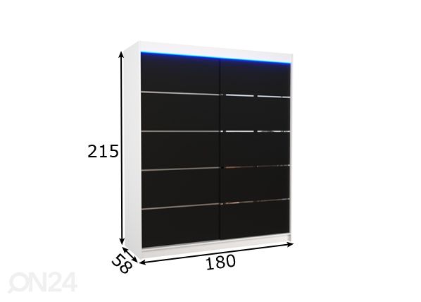 Liukuovikaappi Davi I 180 cm + LED mitat