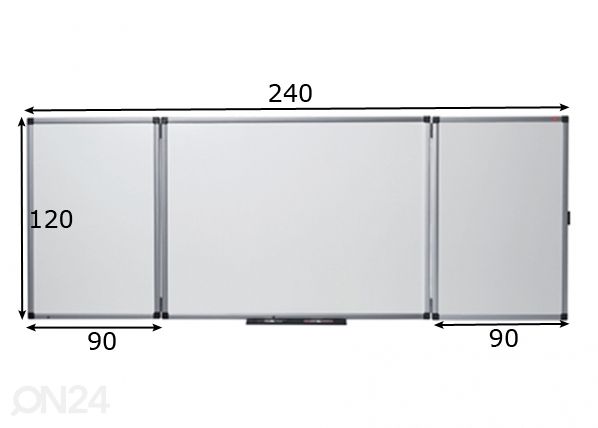 Magneettitaulu Nobo prestige (5-osainen, alum.raami, emali pinta) 120/240x90 cm mitat