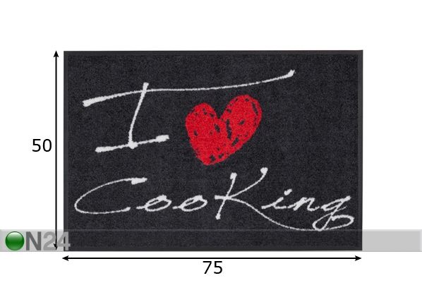 Matto I LOVE COOKING HEART 50x75 cm mitat