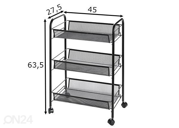 Metallihyllykkö pyörillä, musta mitat