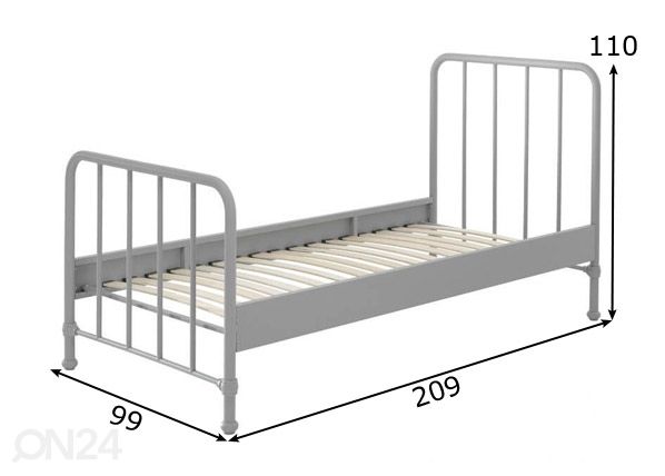 Metallisänky Bronxx 90x200 cm, harmaa mitat
