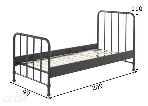 Metallisänky Bronxx 90x200 cm, musta mitat