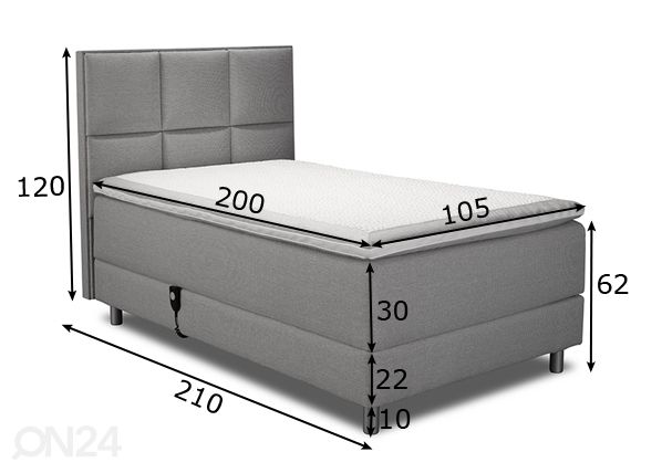 Moottorisänky kaksinkertaisella jousituksella Hypnos Hermes 105x200 cm mitat