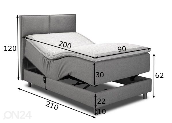 Moottorisänky kaksinkertaisella jousituksella Hypnos Hermes 90x200 cm mitat