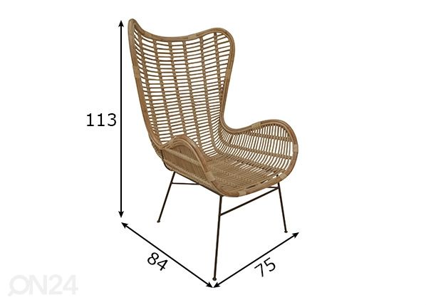 Nojatuoli Rattan mitat