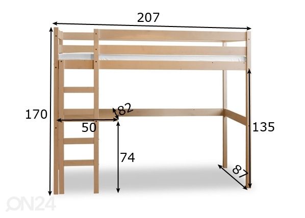 Parvisänky, koivu 80x200 cm mitat