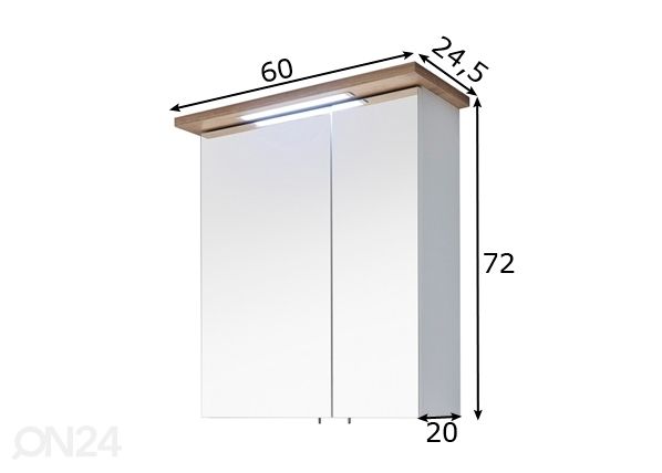 Peilikaappi LED-valaisimella 84-I mitat