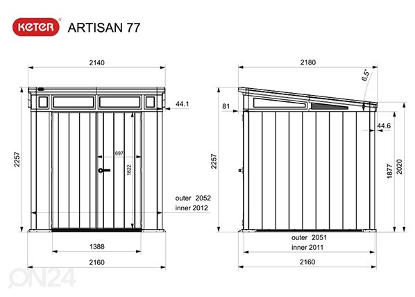 Pihavarasto Keter Artisan 4 m², harmaa/maalattava mitat