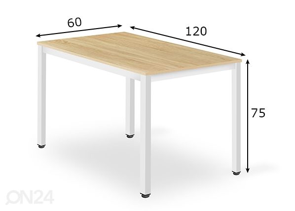 Pöytä Tessa 60x120 cm, tammi mitat