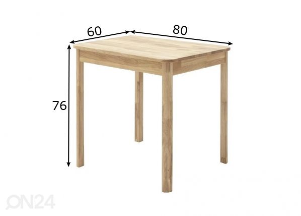 Puinen ruokapöytä Oskar 60x80 cm mitat