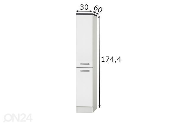 Puolikorkea ulosvedettävä keittiönkaappi Oslo 30 cm mitat