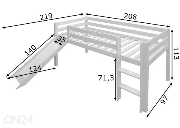 Puoliparvisänky 90x200 cm mitat