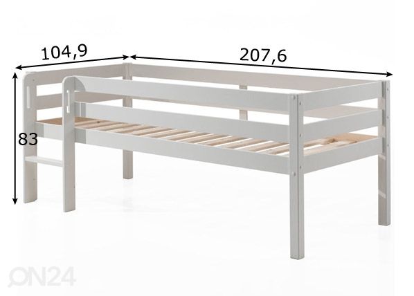 Puoliparvisänky Pino 90x200 cm, valkoinen mitat