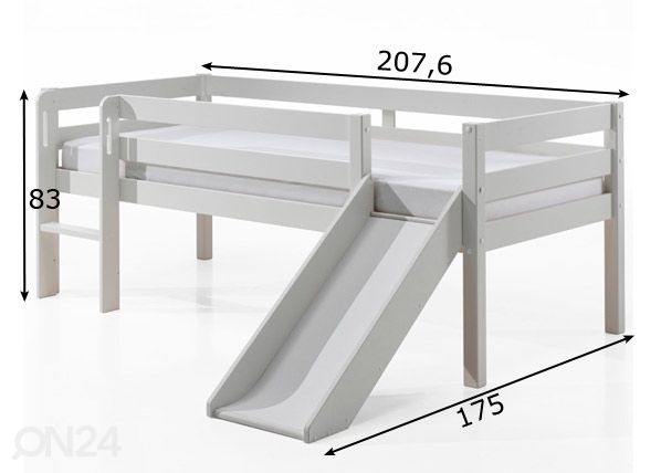 Puoliparvisänky Pino 90x200 cm, valkoinen mitat