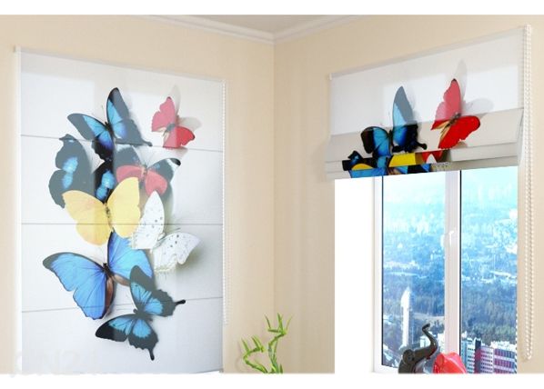 Puolipimentävä laskosverho Colorful Butterflies 60x60 cm