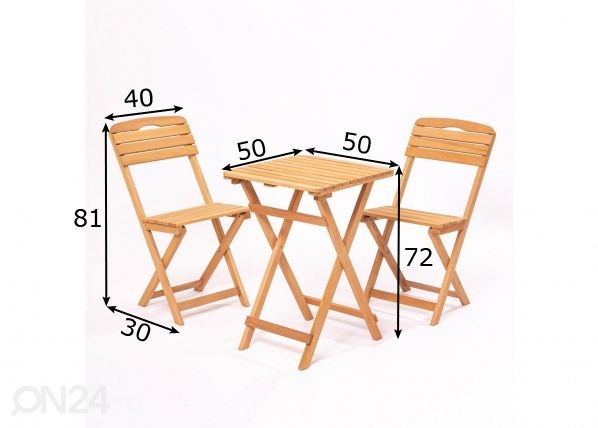 Puutarhakalusteet 2 tuolia + pöytä 50x50 cm mitat