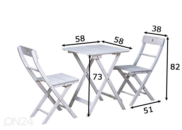 Puutarhakalusteet pöytä ja 2 tuolia, harmaa mitat