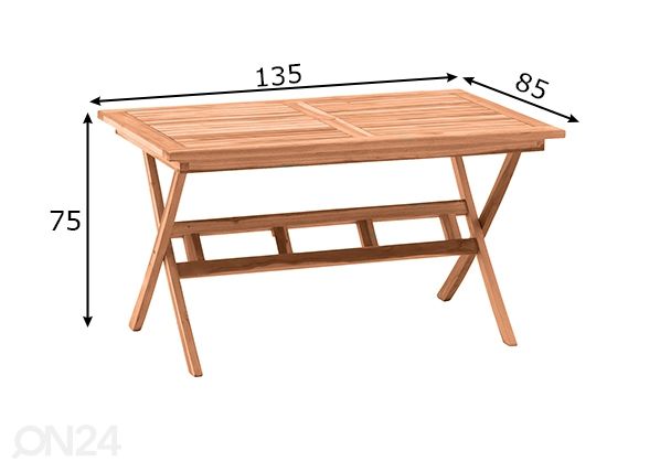 Puutarhapöytä 135x85 cm mitat