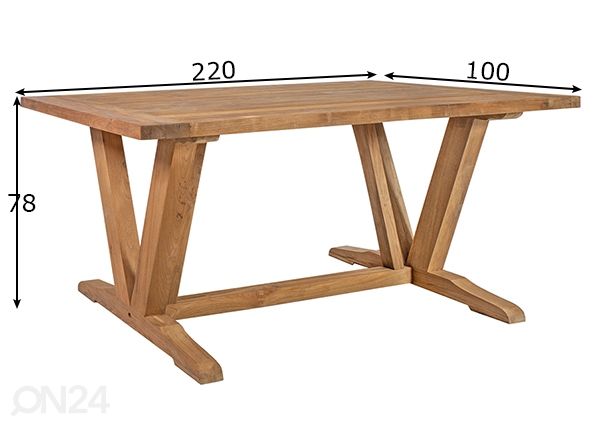 Puutarhapöytä Katalina 100x220 cm mitat