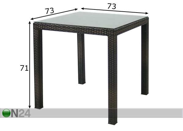 Puutarhapöytä Wicker 73x73 cm mitat