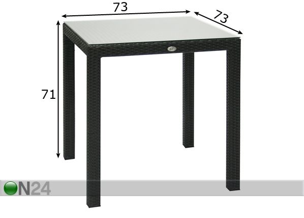 Puutarhapöytä Wicker 73x73 cm mitat