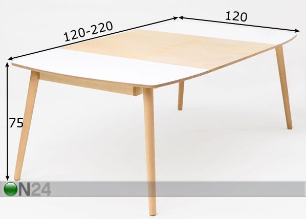 Radis jatkettava ruokapöytä Nam-Nam 120x120-220 cm mitat