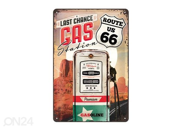 Retro metallitaulu Route 66 Last Chance Gas Station 20x30 cm