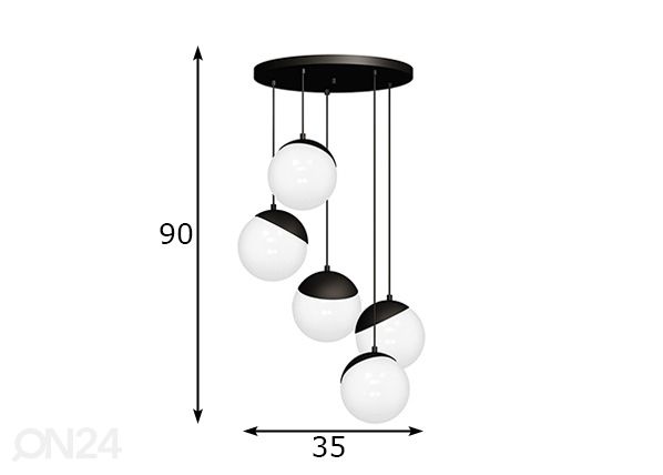 Riippuvalaisin mitat