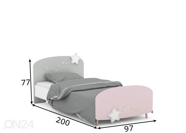 Roosa sänky Etoiles 90x200 cm mitat