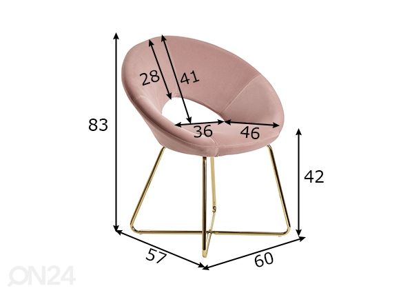 Ruokapöydän tuoli, vaaleanpunainen mitat