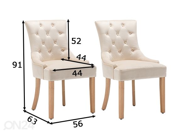 Ruokapöydän tuolit 2 kpl, kermanvalkoinen mitat