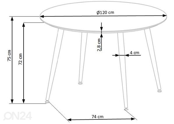 Ruokapöytä Ø 120 cm mitat