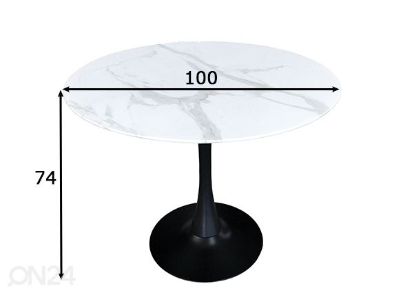 Ruokapöytä Ø100 cm, valkoinen/ musta mitat