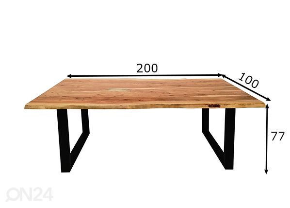 Ruokapöytä 100x200 cm, luonnonvärinen mitat