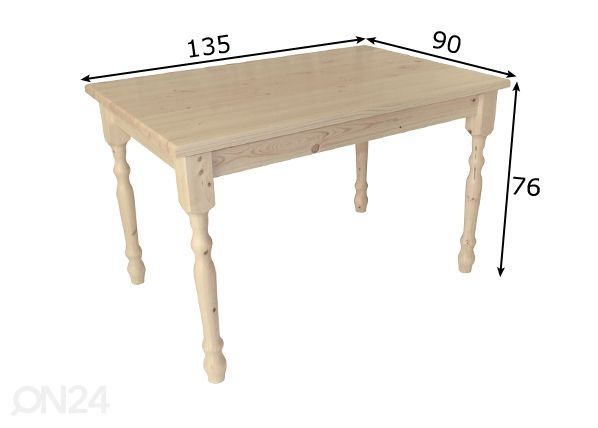 Ruokapöytä 135x90 cm mitat