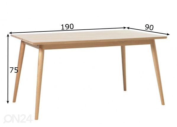Ruokapöytä 190x90 cm mitat