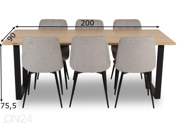 Ruokapöytä 200x90 cm mitat