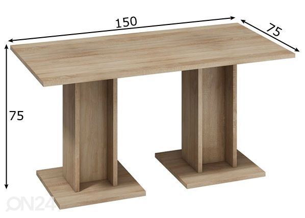 Ruokapöytä 75x150 cm mitat