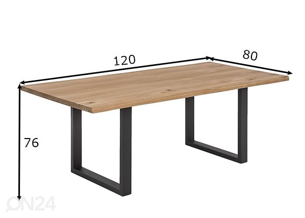 Ruokapöytä 80x120 cm, luonnonvärinen mitat