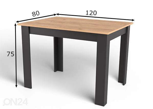 Ruokapöytä 80x120 cm, tammi/musta mitat
